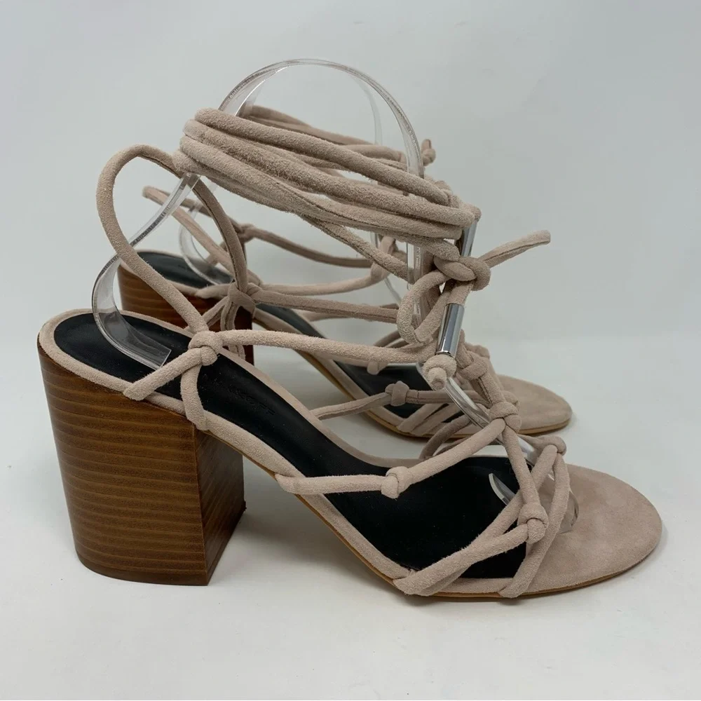 Rebecca Minkoff Sandals Heels Carmela Lace-up Knotted Pink Nude Blush Size 9.5